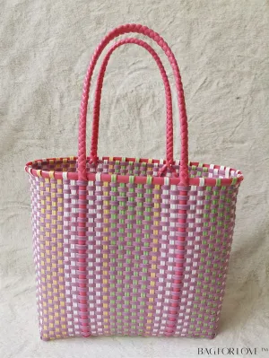 BagForLove - Versatile Color Block Woven Plastic Bag - Ideal for Bath, Shopping, Travel, and Vacation