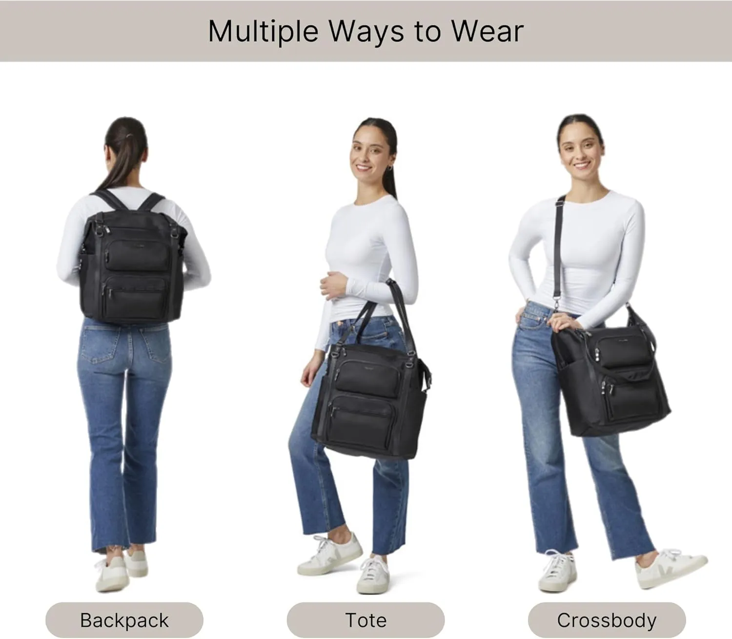 Baggallini Nolita Convertible Backpack - 14x11 Inch Travel Backpack with 16 Inch Laptop Sleeve - Lightweight Luggage Backpack