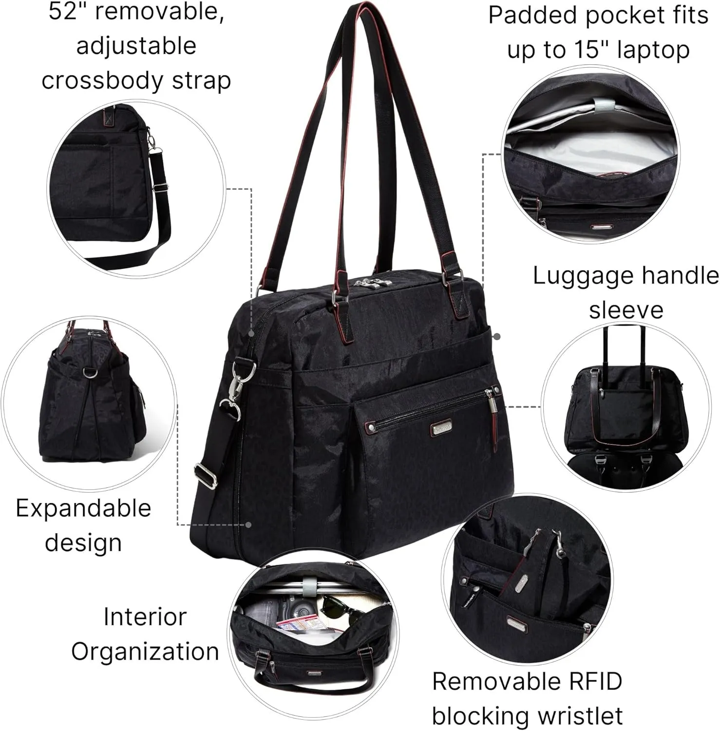 Baggallini Overnight Expandable Laptop Tote - Lightweight Travel Bag for Women