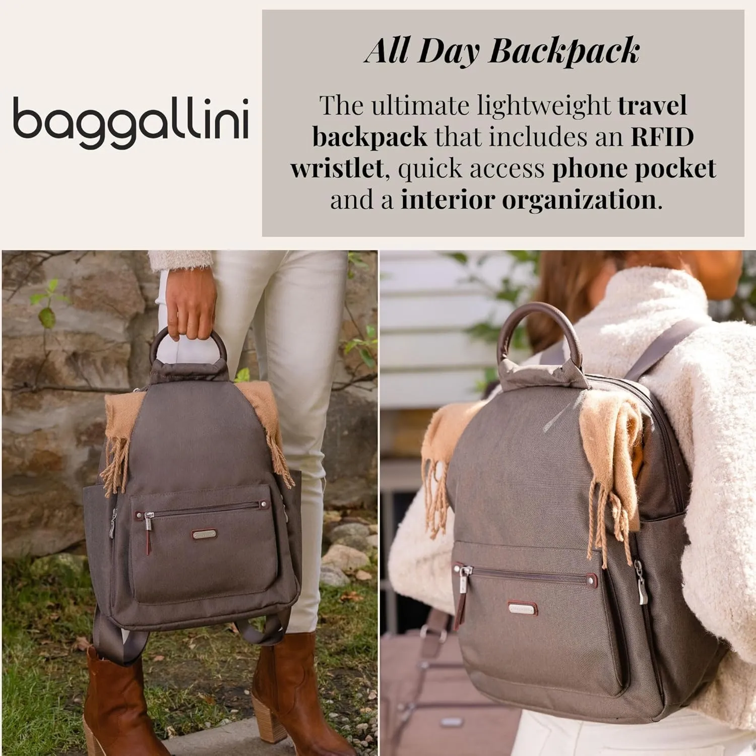 Baggallini womens New Classic Heritage With Rfid Phone Wristlet All Day Backpack, Sterling Shimmer, One Size US