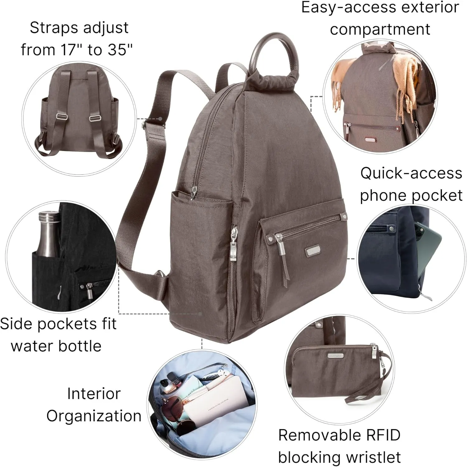Baggallini womens New Classic Heritage With Rfid Phone Wristlet All Day Backpack, Sterling Shimmer, One Size US