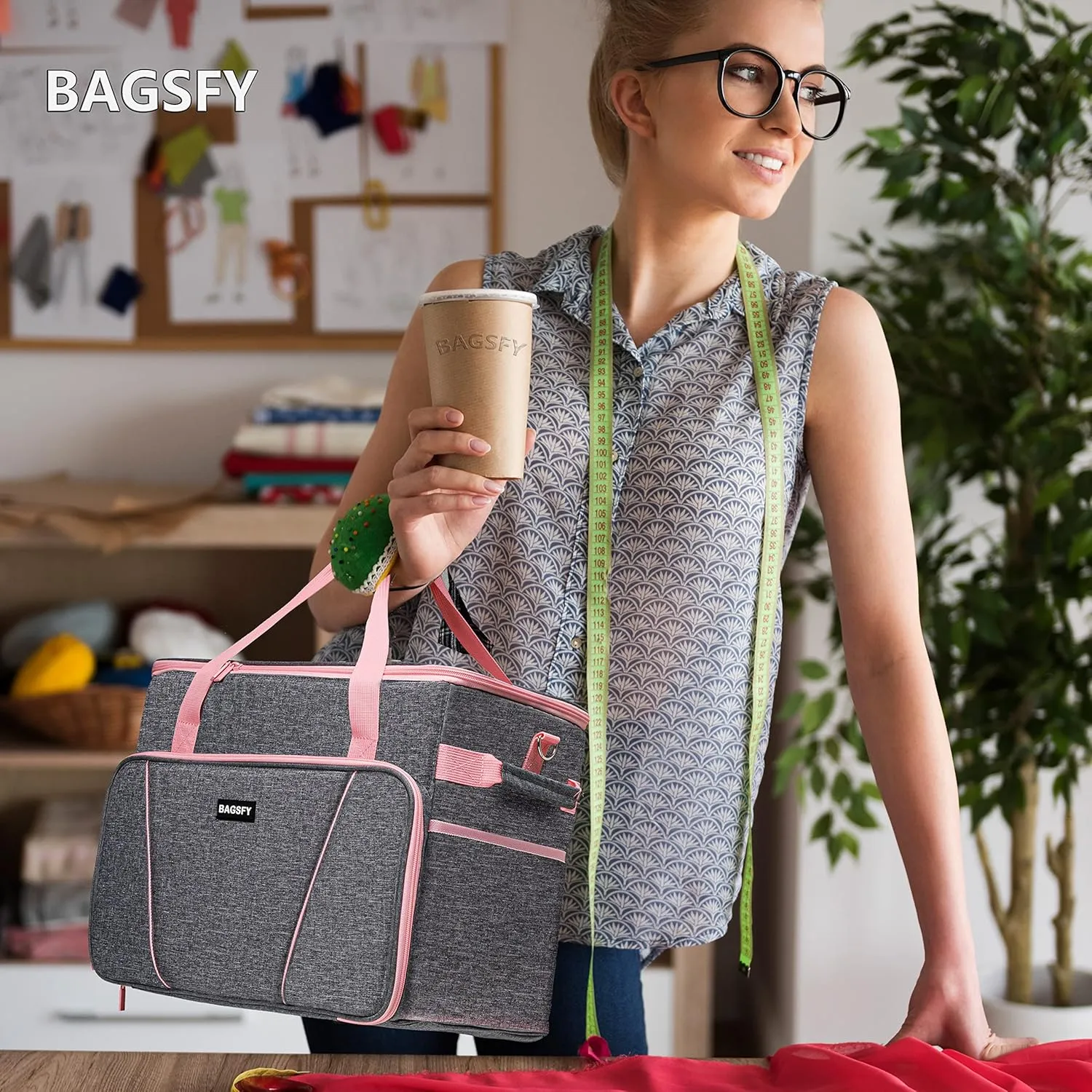 BAGSFY Large Sewing Machine Carrying Case, Sewing Machine Bag, Travel Tote Bag Compatible with Brother, Singer, Bernina & Standard Size Sewing Machines.