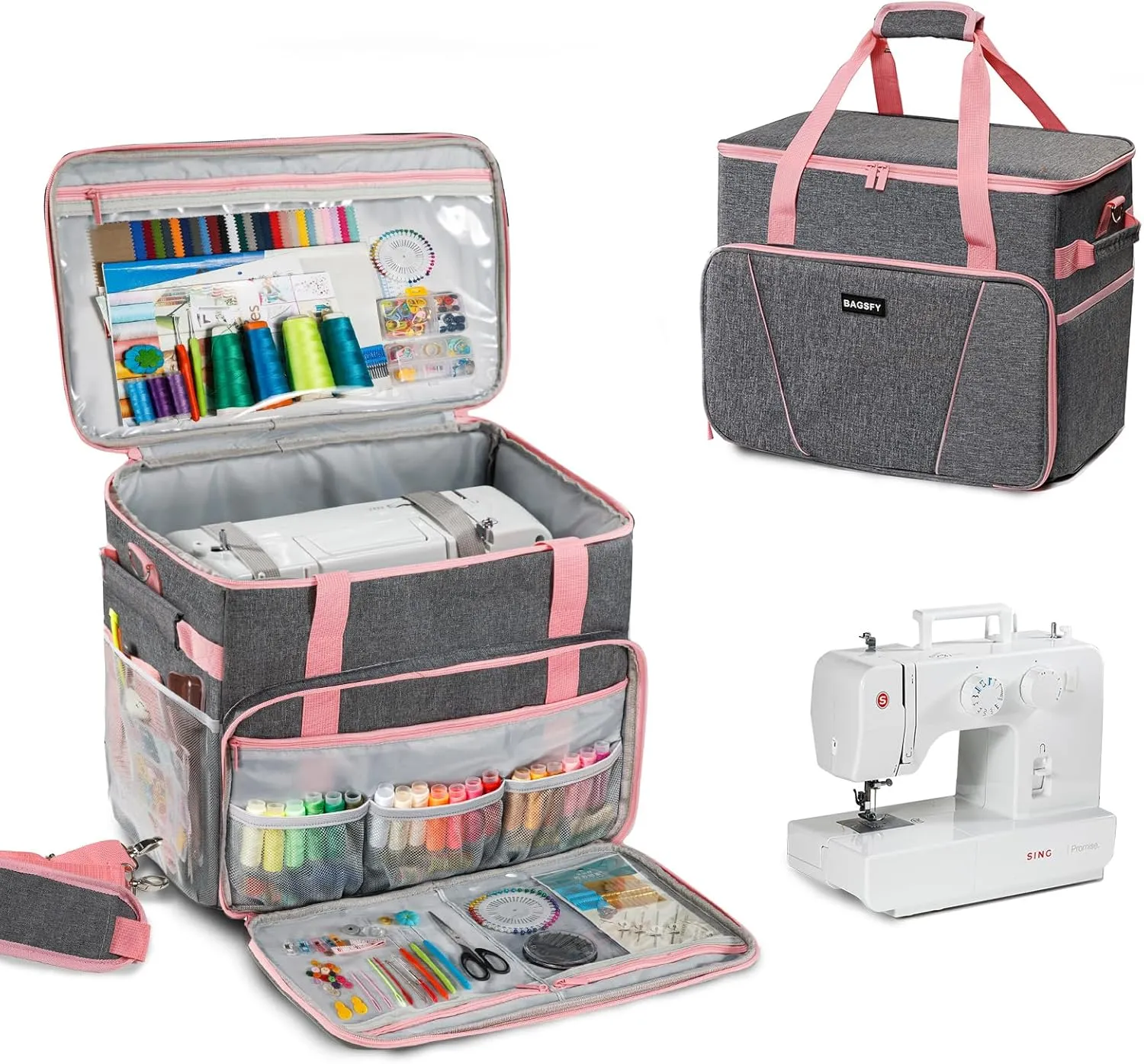 BAGSFY Large Sewing Machine Carrying Case, Sewing Machine Bag, Travel Tote Bag Compatible with Brother, Singer, Bernina & Standard Size Sewing Machines.