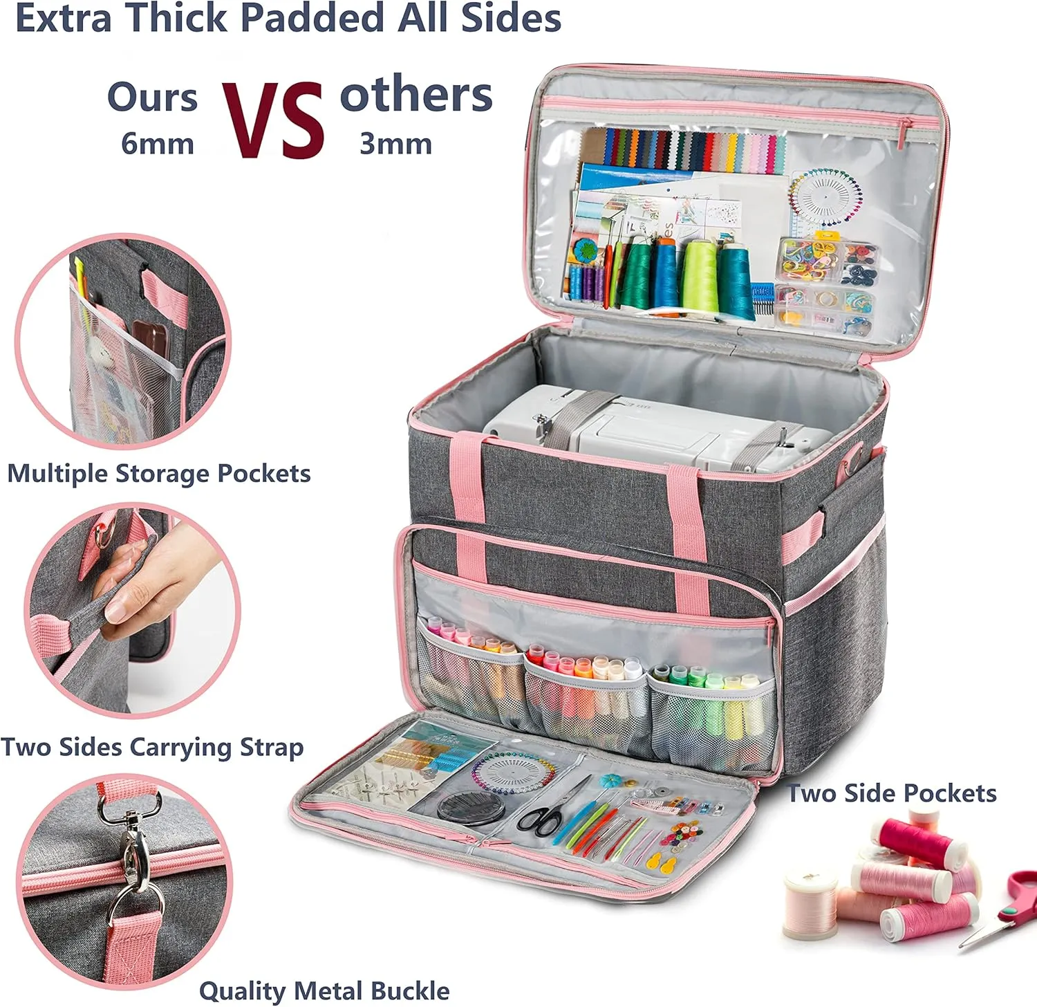 BAGSFY Large Sewing Machine Carrying Case, Sewing Machine Bag, Travel Tote Bag Compatible with Brother, Singer, Bernina & Standard Size Sewing Machines.