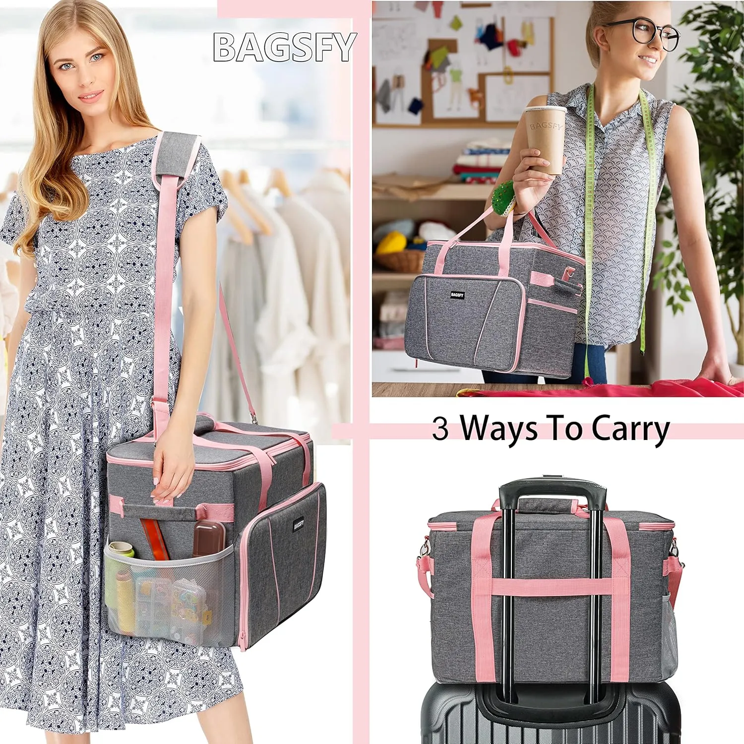BAGSFY Large Sewing Machine Carrying Case, Sewing Machine Bag, Travel Tote Bag Compatible with Brother, Singer, Bernina & Standard Size Sewing Machines.