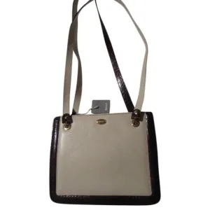 Bally Vintage Pursesdesigner Purses Ivory Textured Leather With Brown Crocodile Embossed Trim Should