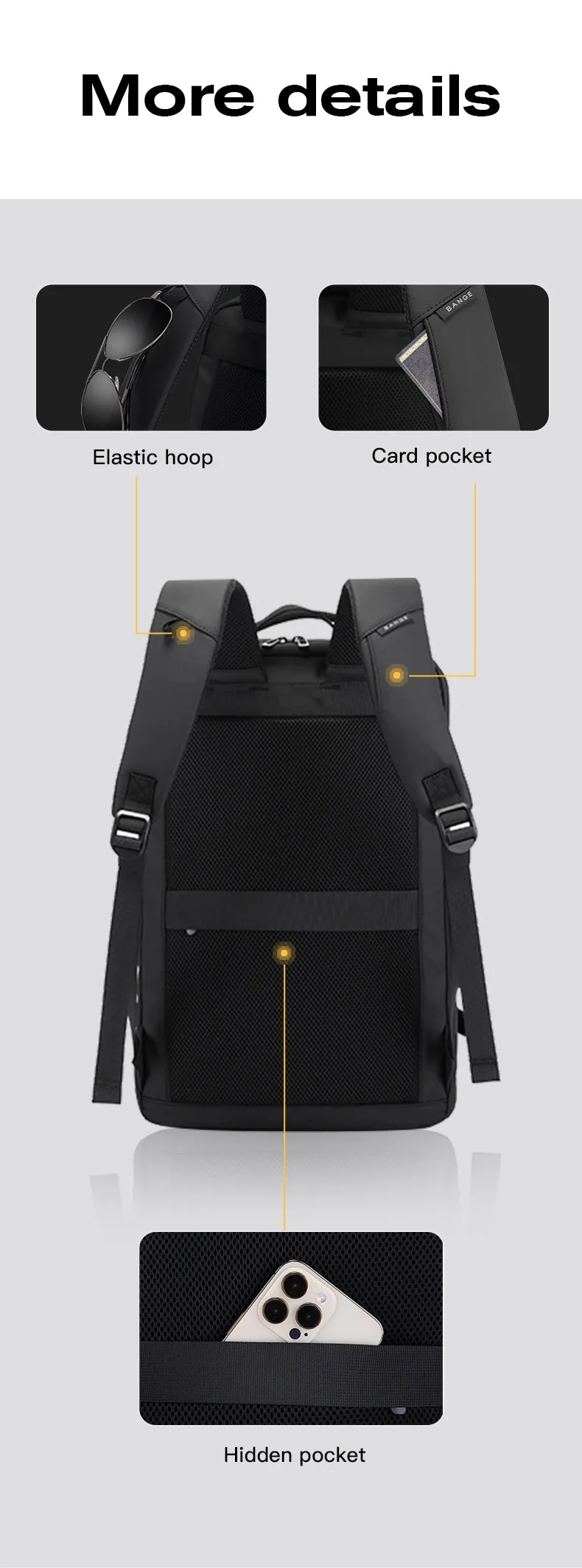Bange i-Kernanz Water Resistant Hidden Compart Big Capacity Multi Compartment Ultra Light Travel Laptop Backpack (15.6")