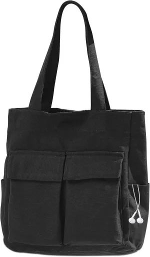 BAPHITY Tote Bag for Women, Large Canvas Bag with Zipper, 6 Pockets Casual Shoulder Handbag for College Work Travel Shopping
