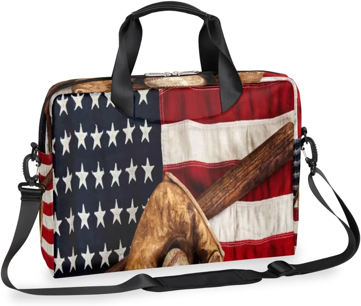Baseball Glove American Flag Laptop Bag 16 Inch with Shoulder Straps & Handle Water-Resistant Durable Messenger Bag for Men Women Business Office Travel Gifts