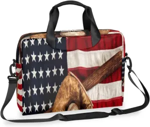 Baseball Glove American Flag Laptop Bag 16 Inch with Shoulder Straps & Handle Water-Resistant Durable Messenger Bag for Men Women Business Office Travel Gifts