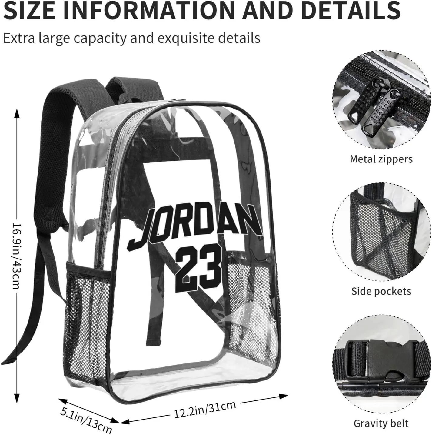 Basketball Goat 23 Transparent Backpack 16 Inch Laptop Backpack Large Capacity Backpack Travel Bag