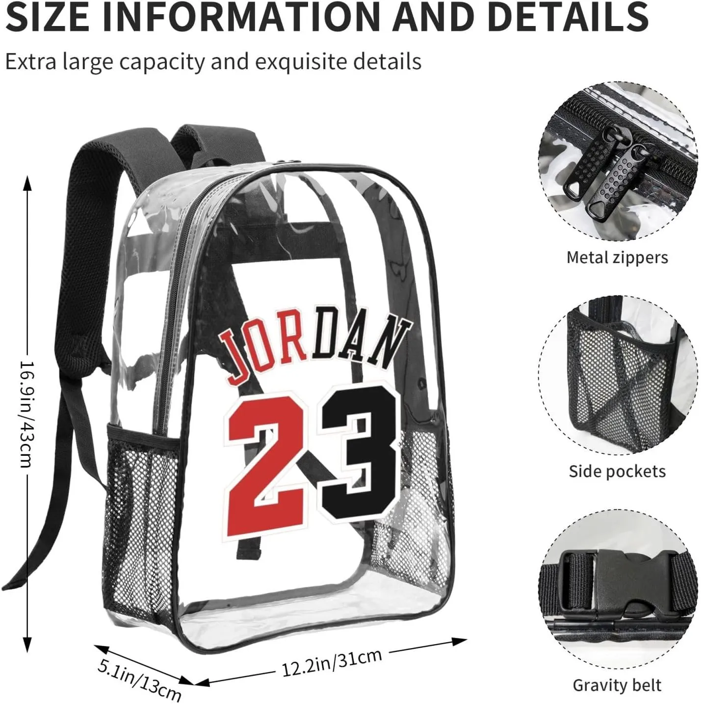 Basketball Goat 23 Transparent Backpack 16 Inch Laptop Backpack Large Capacity Backpack Travel Bag