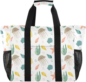 Beach Bag for Women Seafish Large Tote Bag with Pocket Sandproof Canvas Pool Bags for Pool Travel Gym Beach