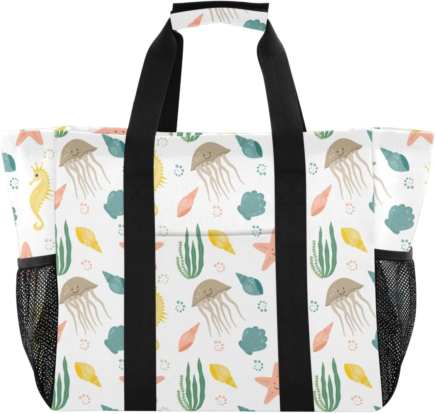 Beach Bag for Women Seafish Large Tote Bag with Pocket Sandproof Canvas Pool Bags for Pool Travel Gym Beach