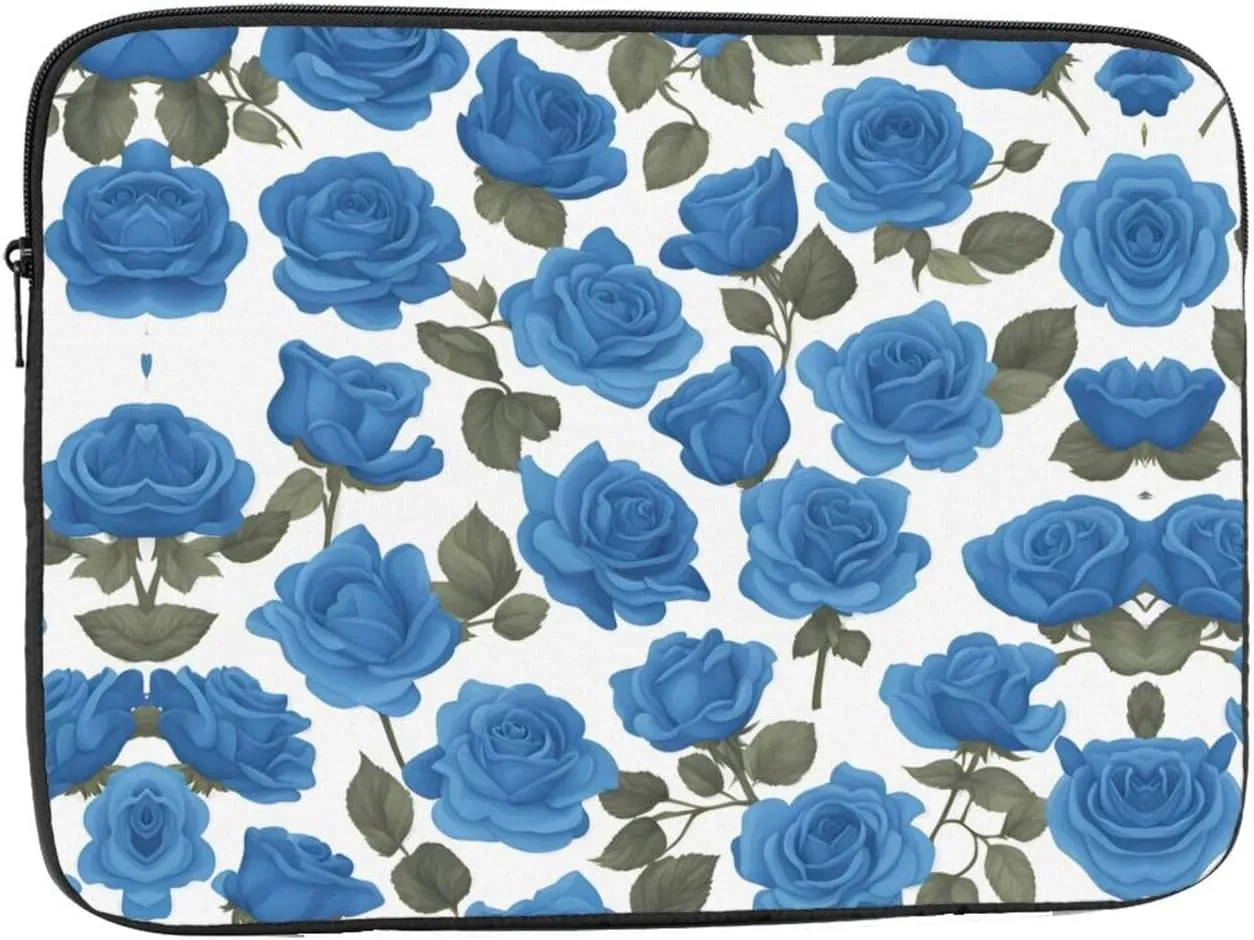 Beautiful Blue Roses Pattern Shockproof Portable Laptop 15 inch Sleeve Bag for Men and Women - Ideal for Business Travel, School, and Daily Use