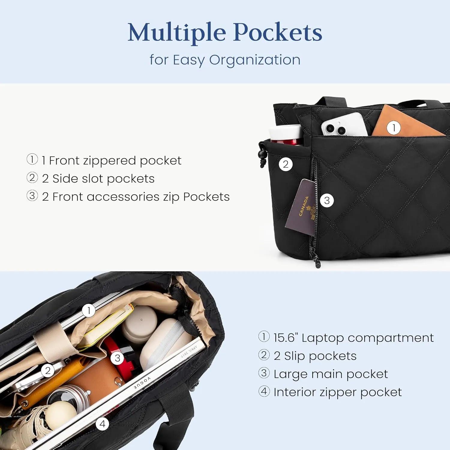 befen Laptop Tote Bag for Women Work, Travel Tote Bags Nurse Puffer Quilted Handbags, Lightweight Waterproof Beach Purse