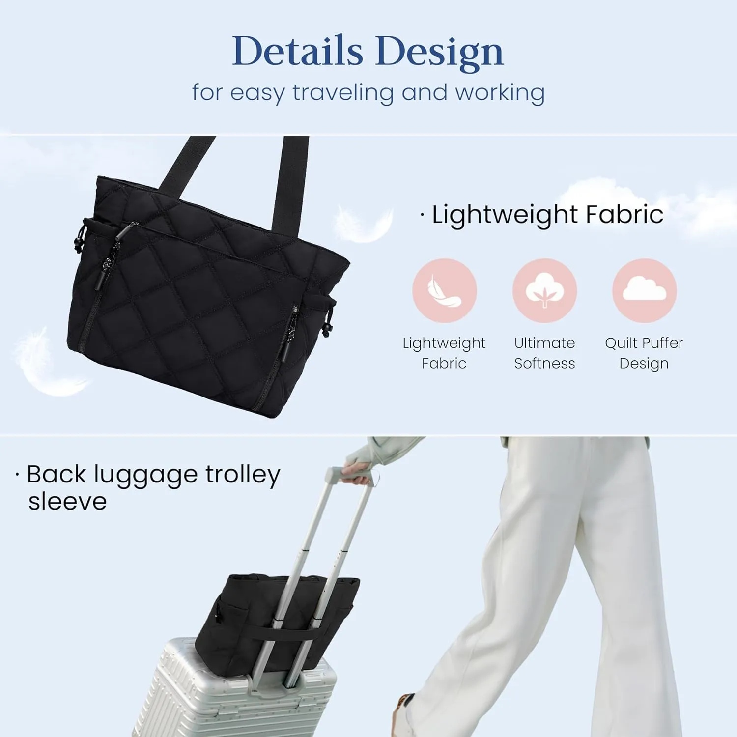 befen Laptop Tote Bag for Women Work, Travel Tote Bags Nurse Puffer Quilted Handbags, Lightweight Waterproof Beach Purse