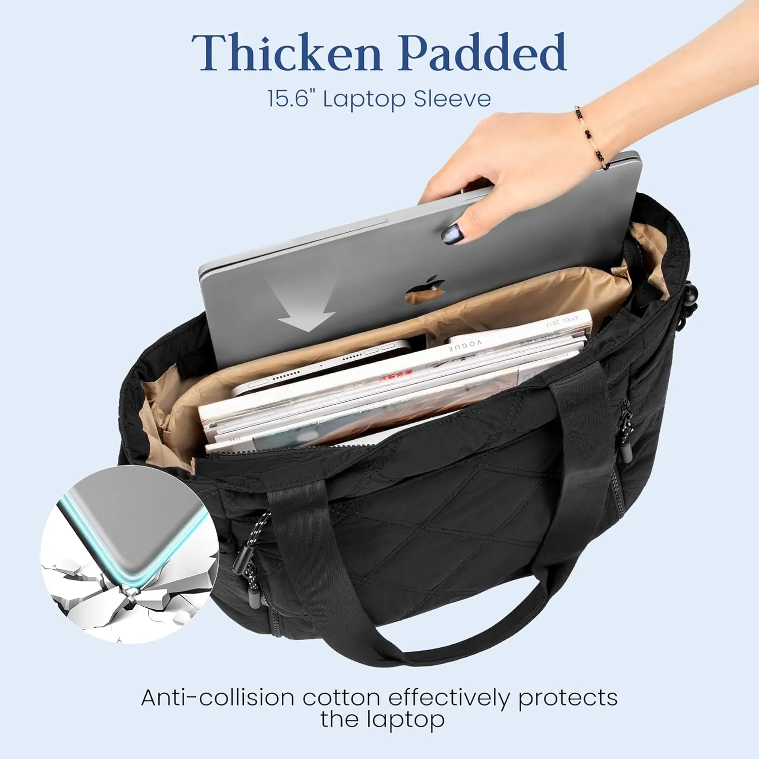 befen Laptop Tote Bag for Women Work, Travel Tote Bags Nurse Puffer Quilted Handbags, Lightweight Waterproof Beach Purse