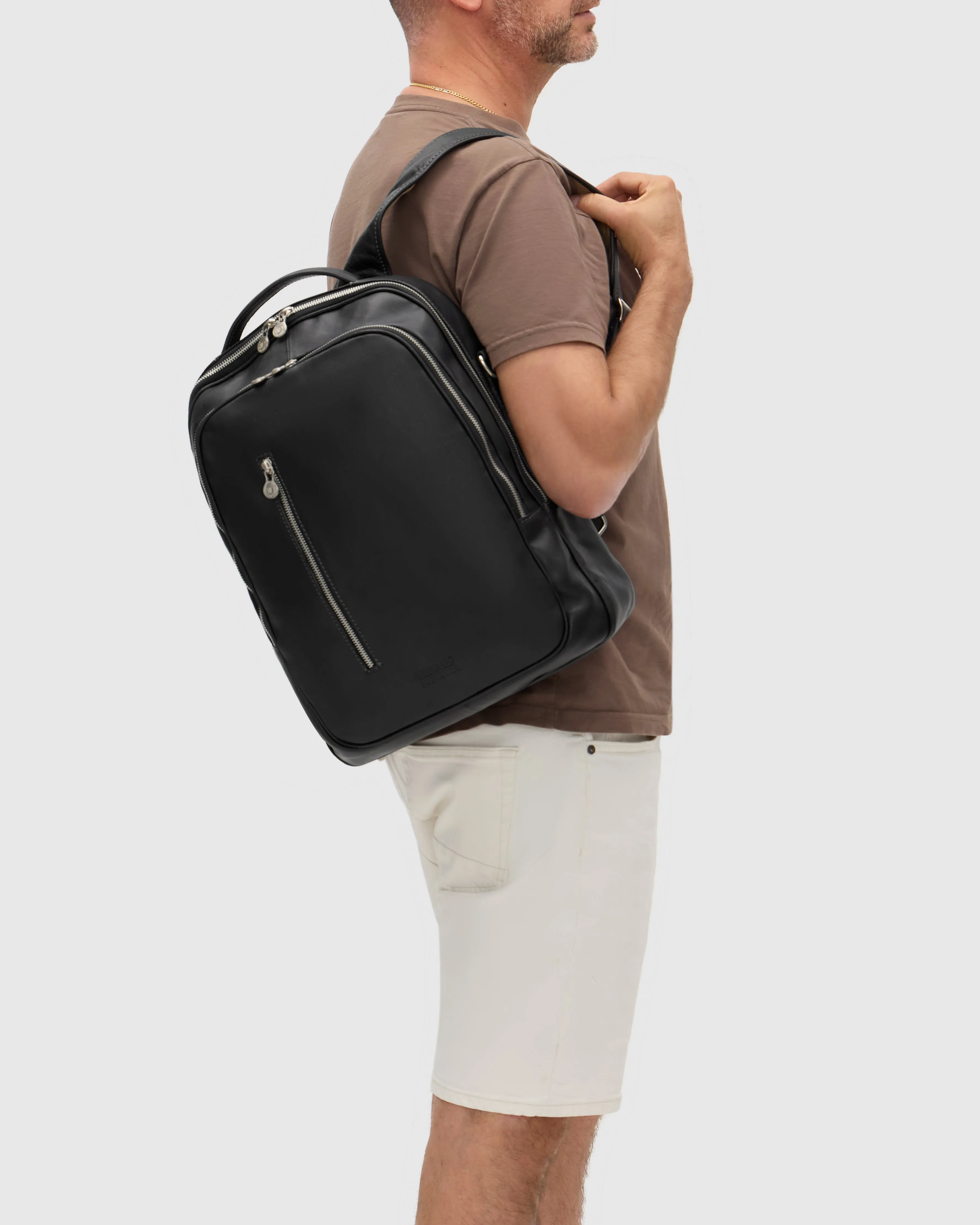 Belfast Matt Black Leather Backpack