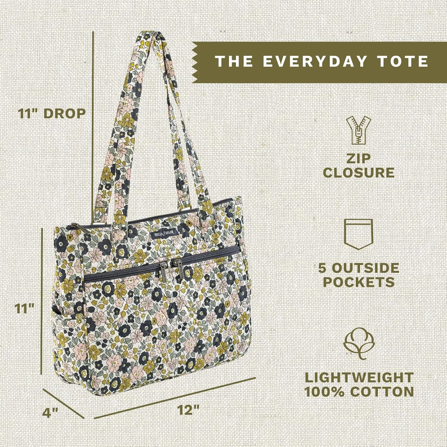 Bella Taylor Everyday Tote | Lightweight Quilted Fabric Handbags for Women