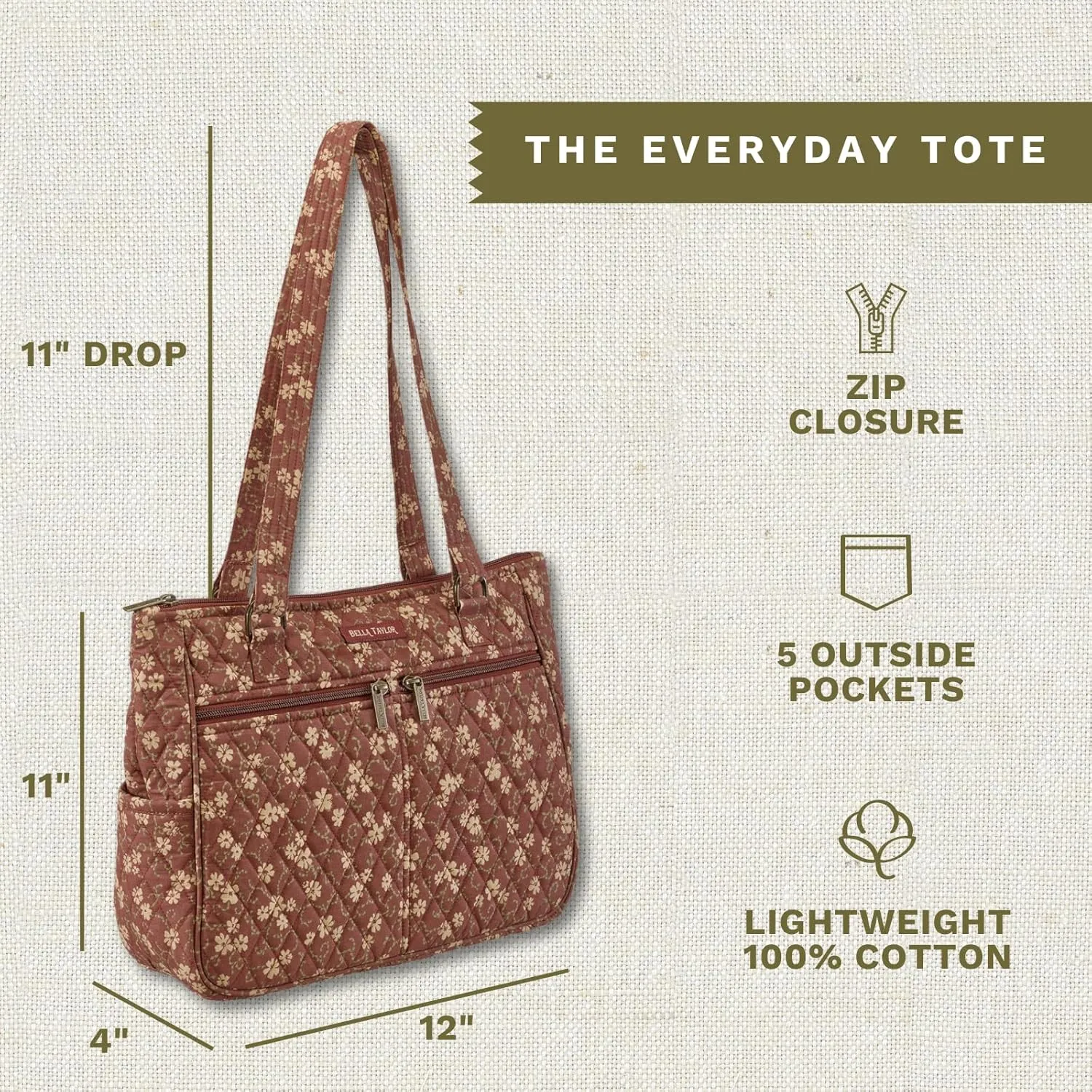 Bella Taylor Everyday Tote | Lightweight Quilted Fabric Handbags for Women