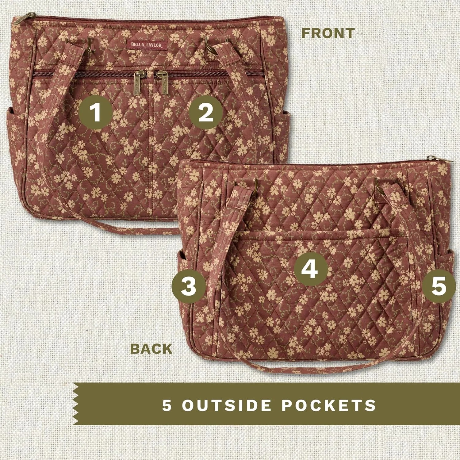 Bella Taylor Everyday Tote | Lightweight Quilted Fabric Handbags for Women
