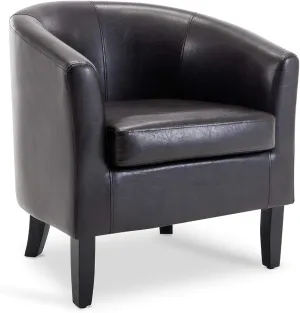 BELLEZE Living Room Chair, Faux Leather Round Accent Barrel Chair, Club Tub Sofa Chair for Bedroom, Corner Chair with Flared Legs and Cozy Soft Padding - Highland (Brown)