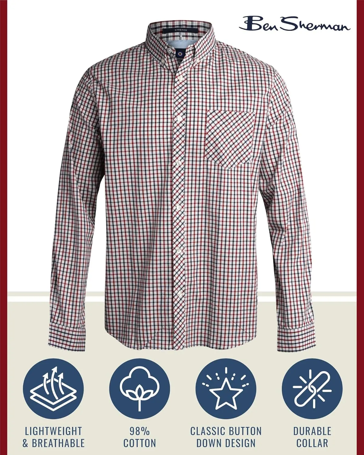 Ben Sherman Men's Button Down Shirt - Regular Fit Long Sleeve Button Down Shirt - Casual Dress Shirt for Men (S-XL)