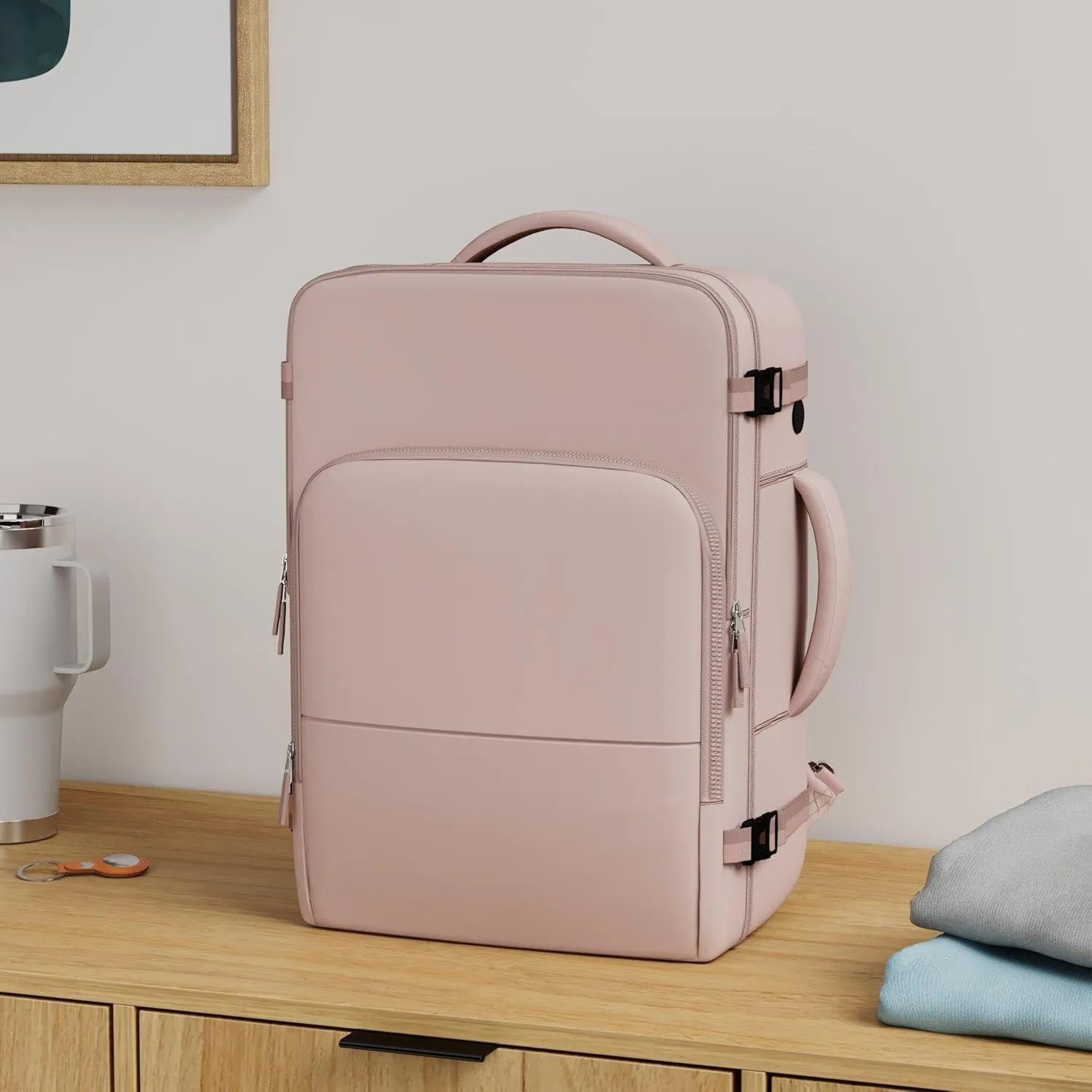 Beraliy Travel Backpack for Women,Personal Item Bag Airline Approved, Carry On Backpack,16inch Laptop Backpack Hiking Business Casual Weekender Bag Daypack,Pink