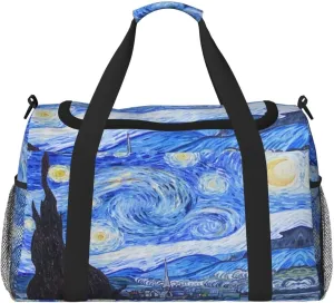 Big Gym Bag for Women Van Gogh Starry Night Blue Travel Duffle Bag Carry On Weekender Bag Tote Bag Workout Dance Bag