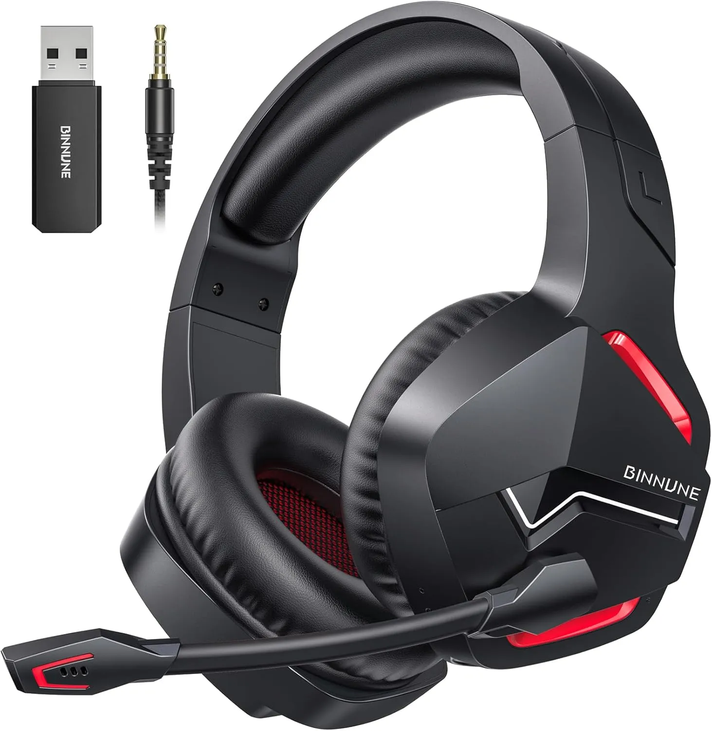 BINNUNE Wireless Gaming Headset with 2.4GHz for PS5, PS4, PC, Switch, FPS Gamers, 120Hrs  Bluetooth 5.3 Gaming Headsets with Noise Canceling Mic, 50MM Headphones for Laptop, Mobile, Mac
