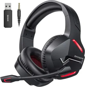 BINNUNE Wireless Gaming Headset with 2.4GHz for PS5, PS4, PC, Switch, FPS Gamers, 120Hrs  Bluetooth 5.3 Gaming Headsets with Noise Canceling Mic, 50MM Headphones for Laptop, Mobile, Mac