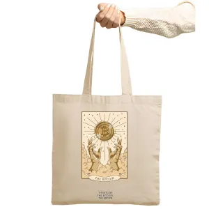 Bitcoin Symbol Tarot Card Gift for Crypto Enthusiasts and Investors Natural White Multicolor Canvas Tote Bag