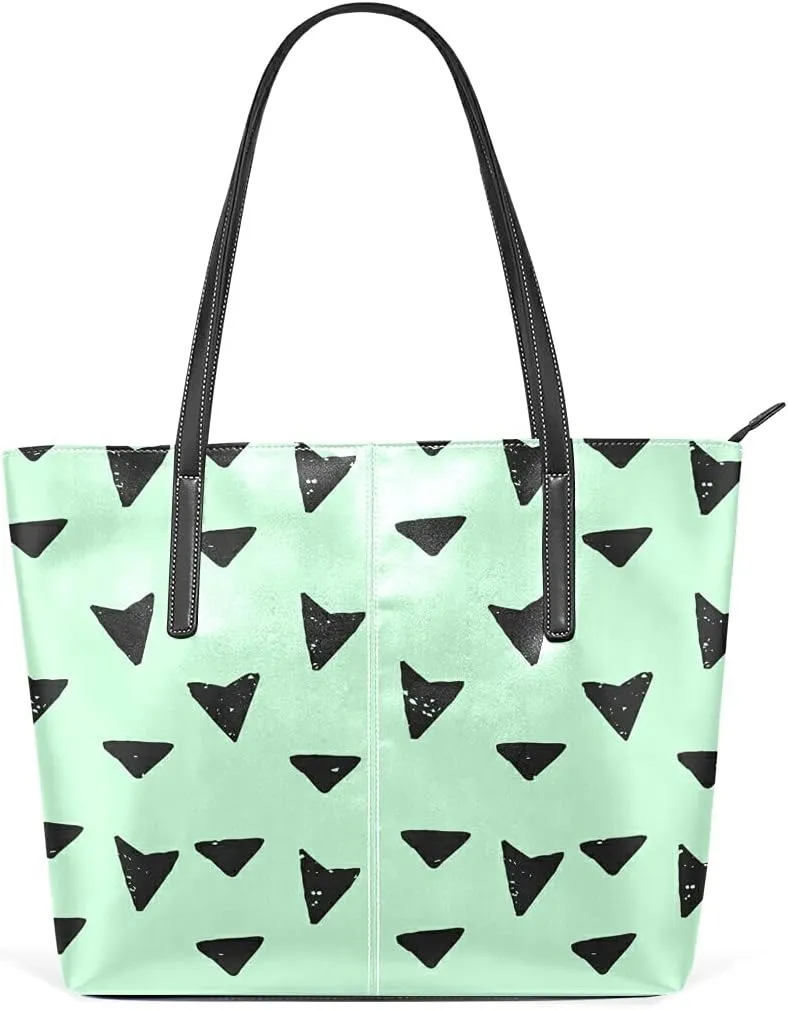 Black Arrows And Triangles Tote Bag for Women Leather Shoulder Handbag with Zipper and Pockets Fashion Casual Handle Bag Purse for Travel Beach Working Laptop School Gym Shopping