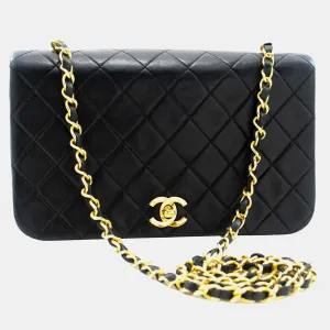 Black Quilted Lambskin Leather Full Single Flap Bag