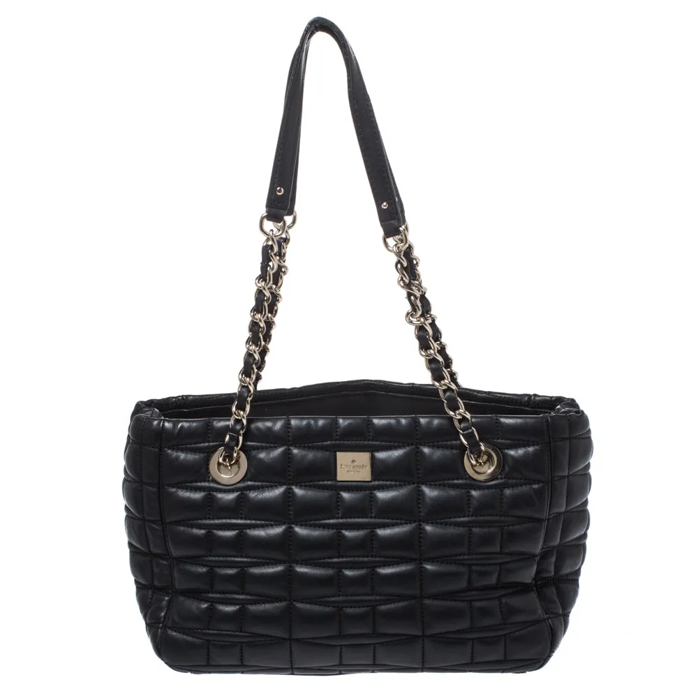 Black Square Quilted Leather Chain Tote