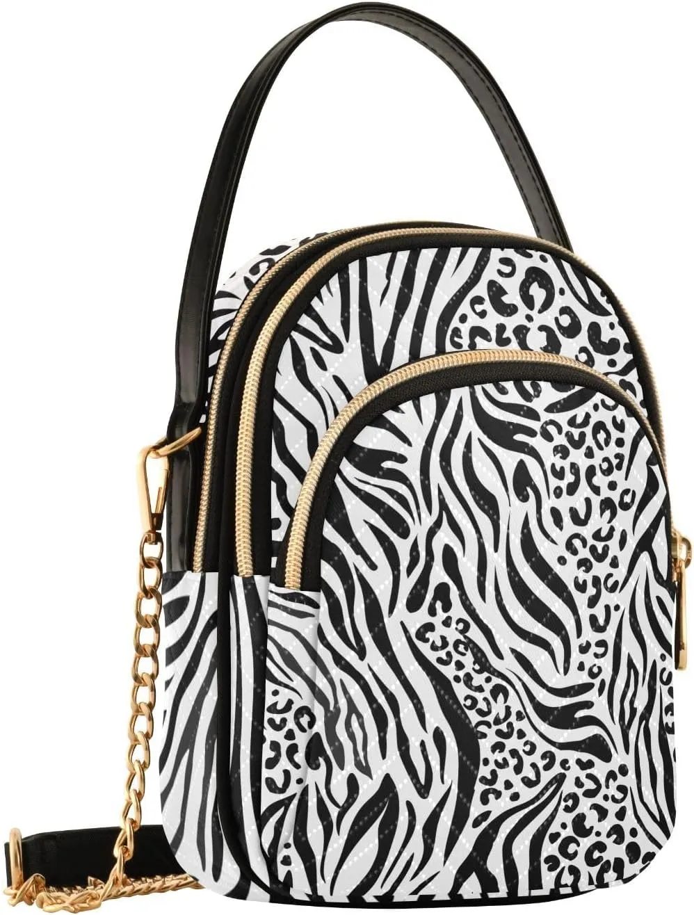 Black White Zebra Print Small Crossbody Bag Quilted Handbags for Women Chain Shoulder Bag