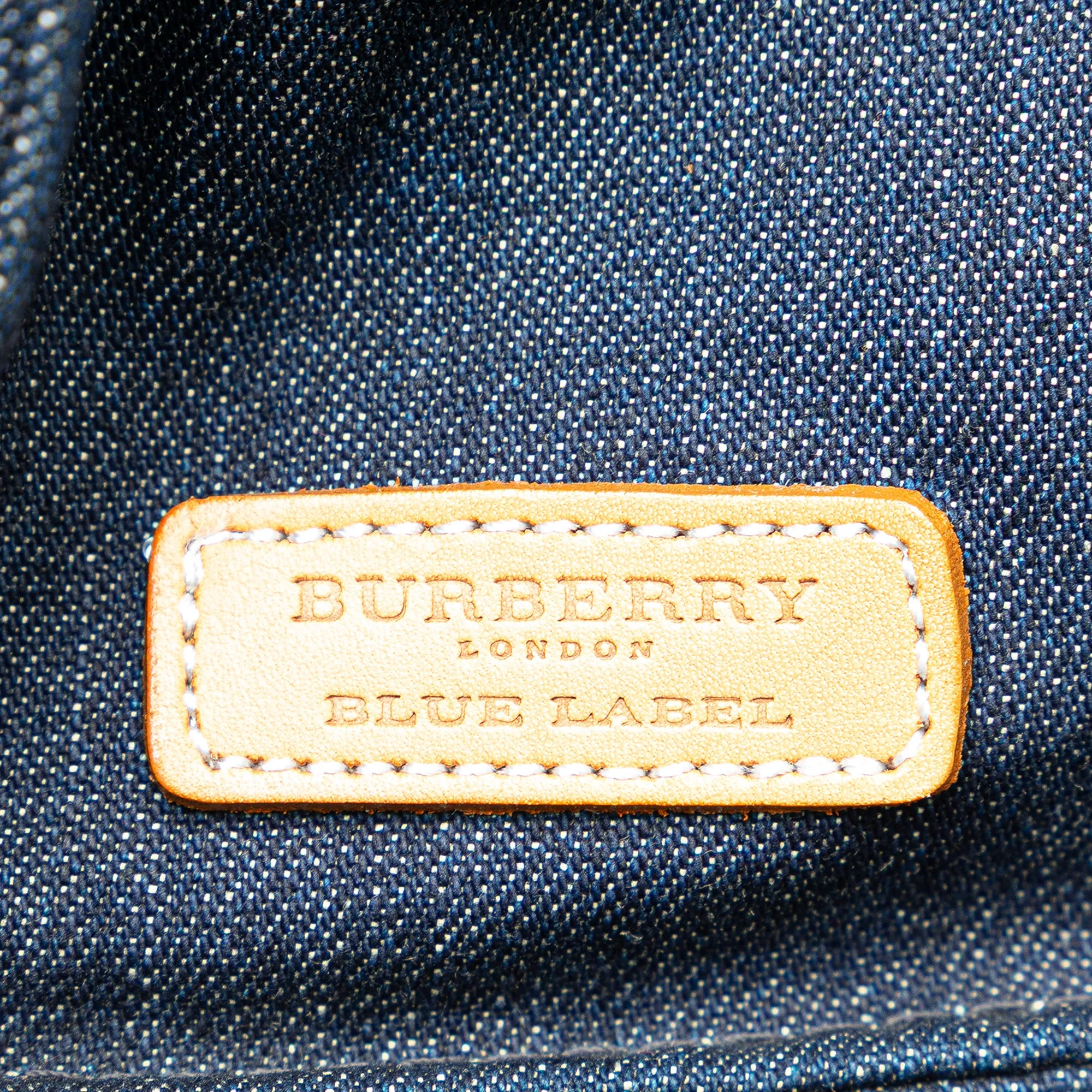 Blue Burberry Nova Check Trimmed Denim Tote
