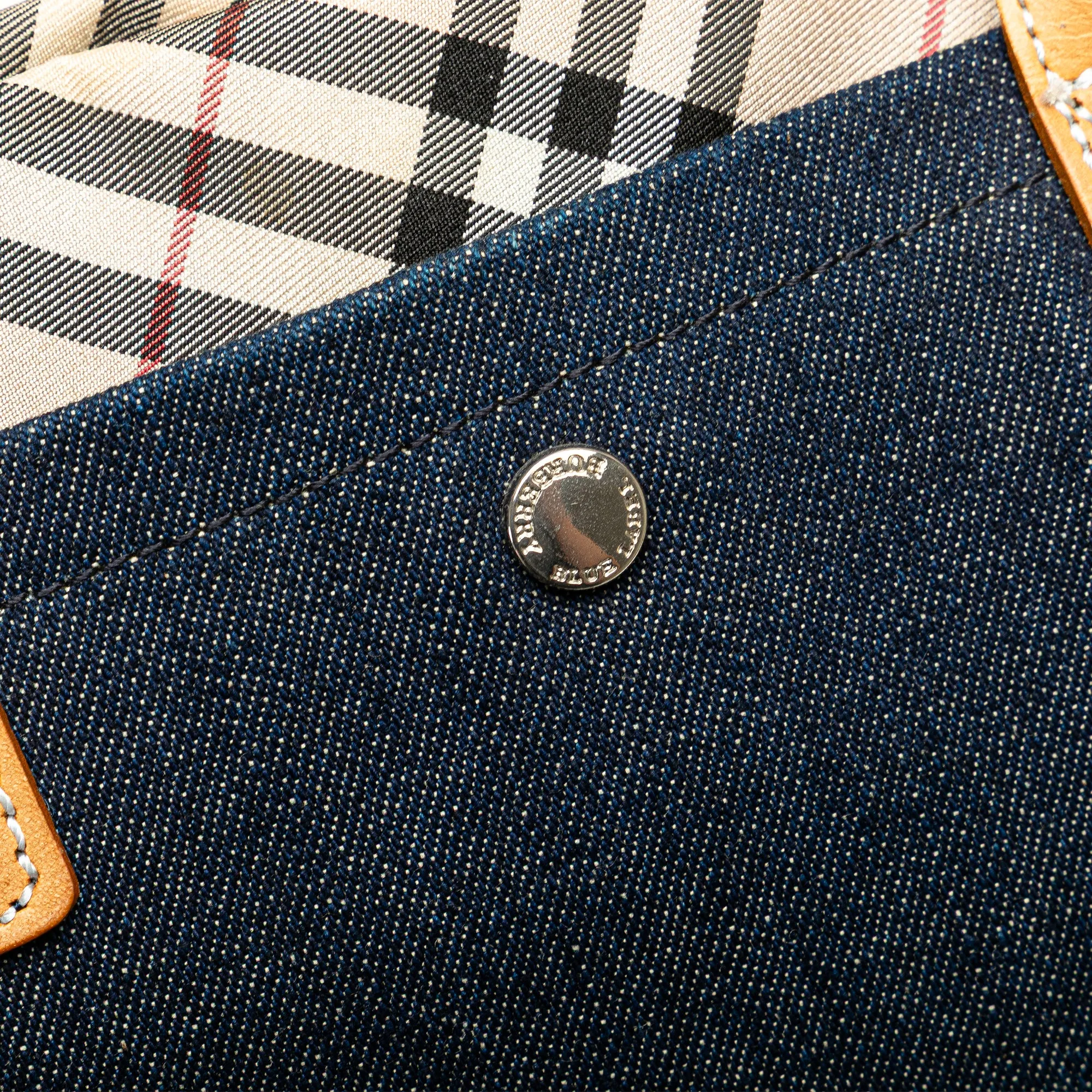 Blue Burberry Nova Check Trimmed Denim Tote