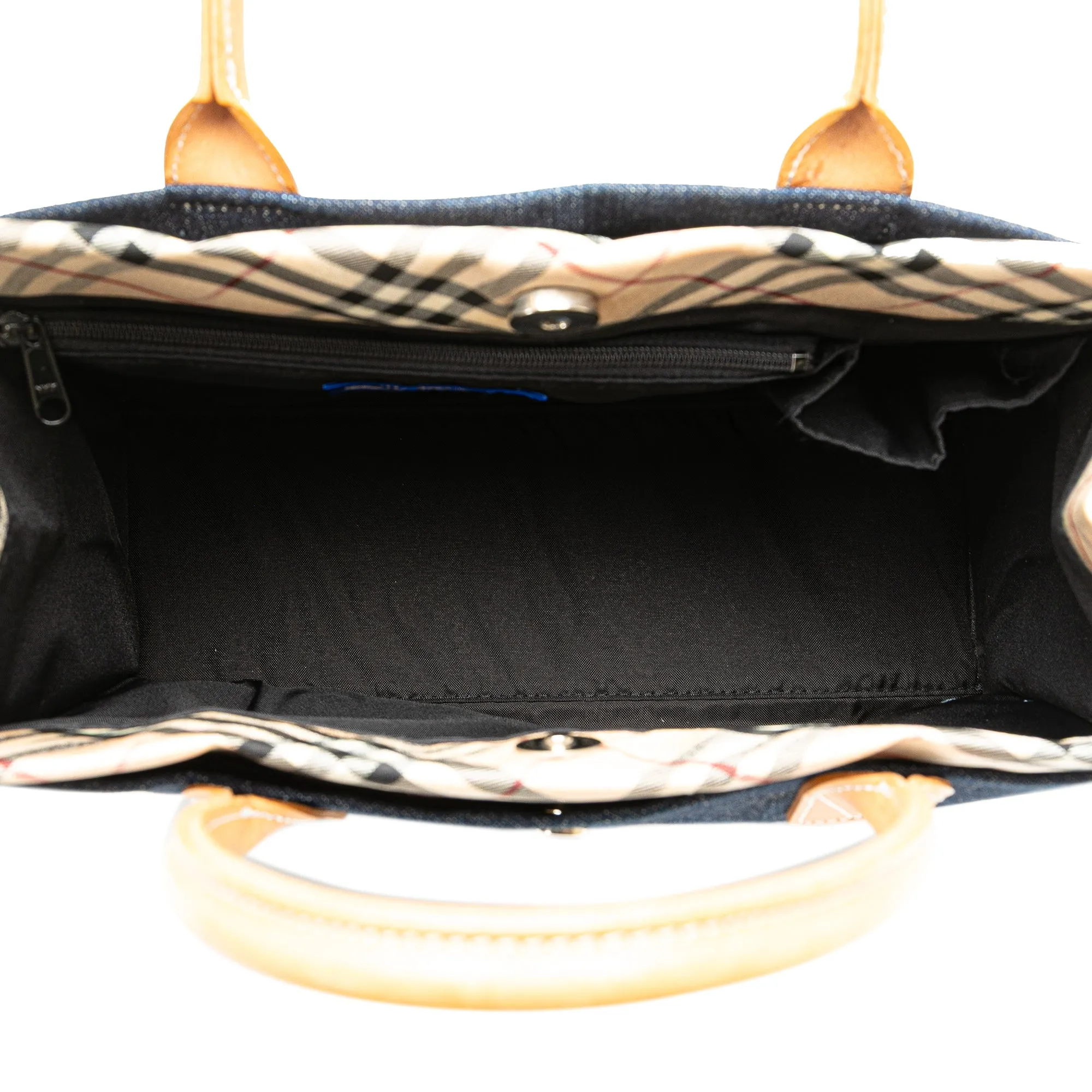 Blue Burberry Nova Check Trimmed Denim Tote