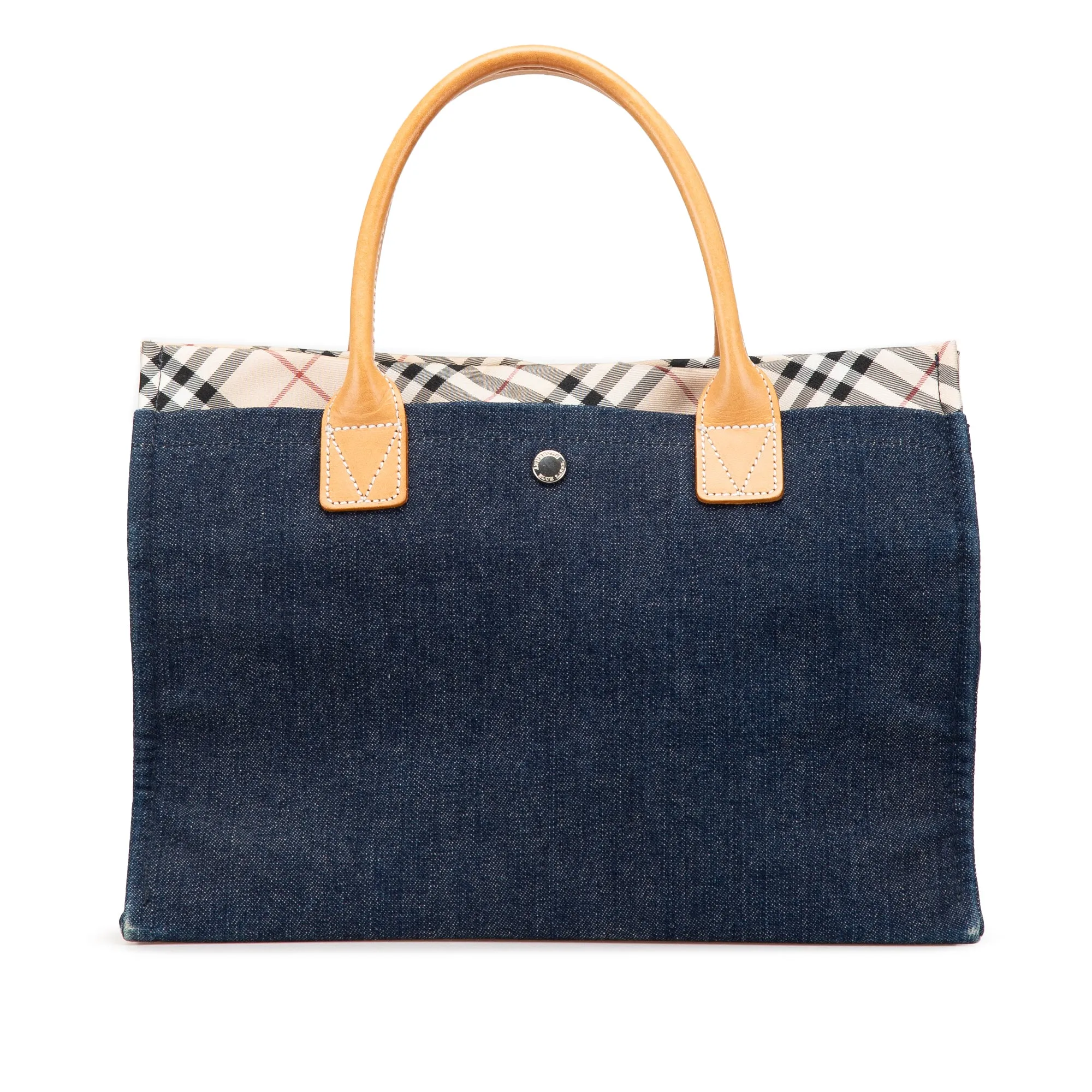 Blue Burberry Nova Check Trimmed Denim Tote
