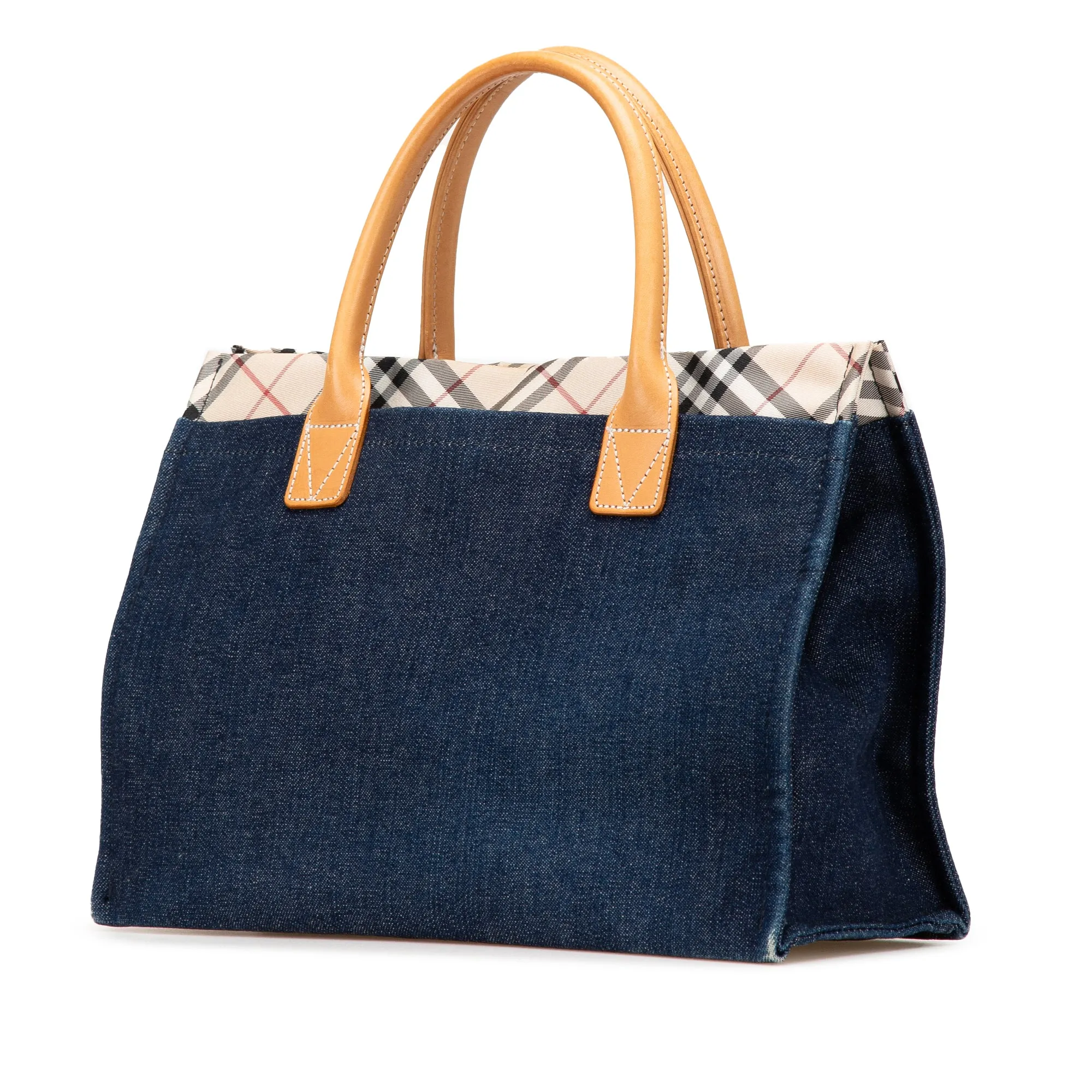 Blue Burberry Nova Check Trimmed Denim Tote