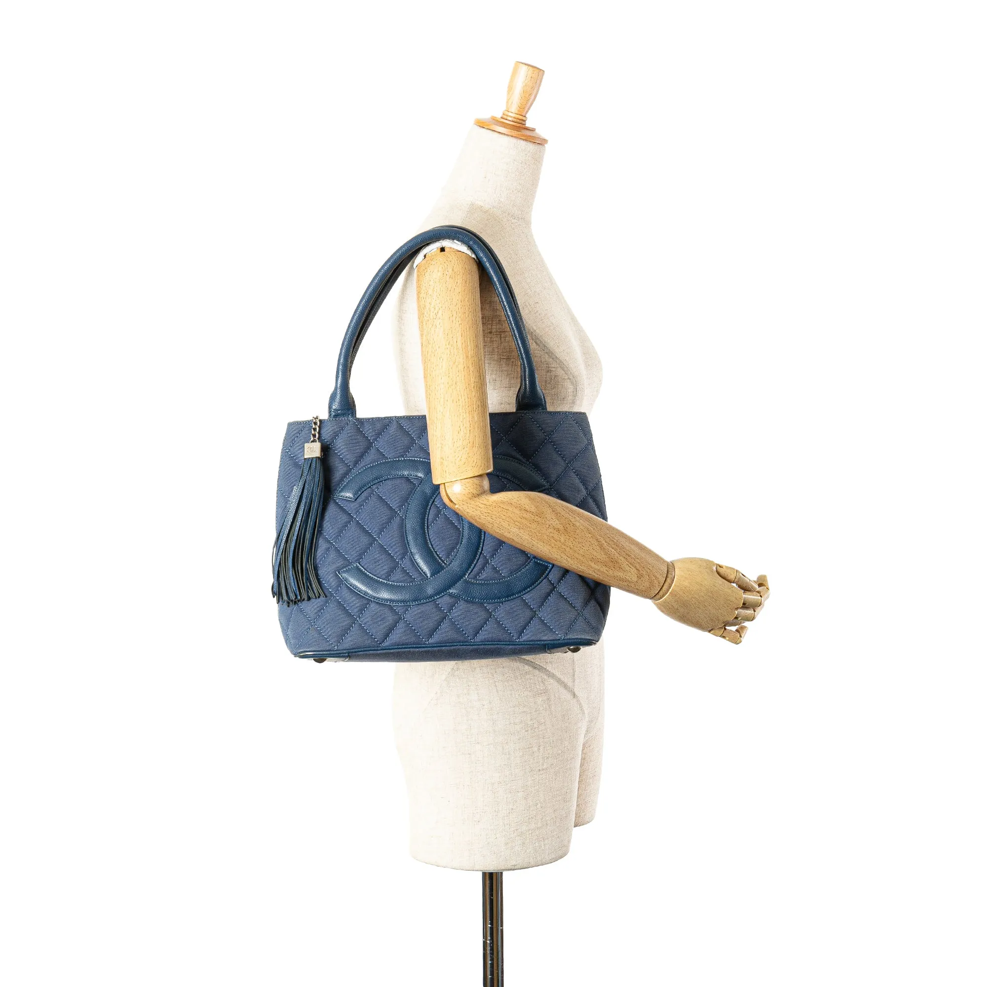 Blue Chanel Quilted Canvas and Caviar Tassel Tote