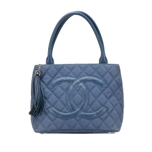 Blue Chanel Quilted Canvas and Caviar Tassel Tote