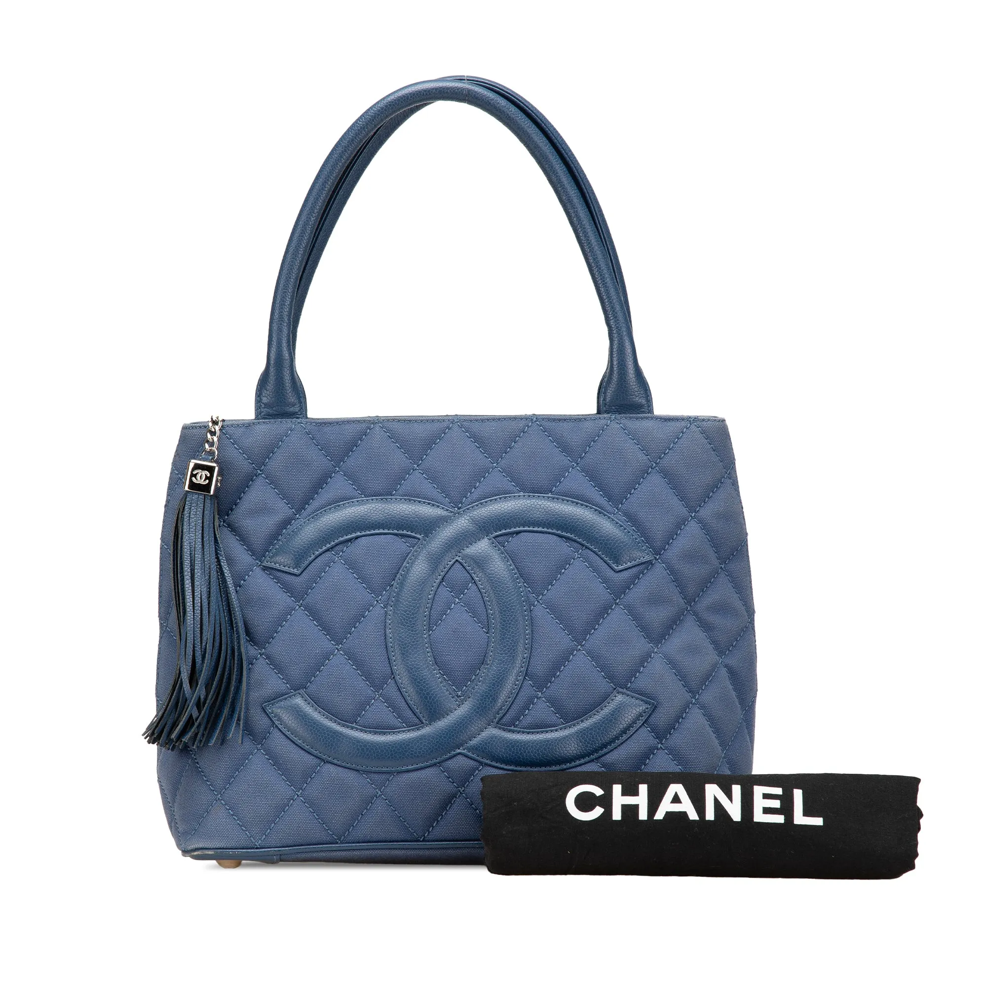 Blue Chanel Quilted Canvas and Caviar Tassel Tote