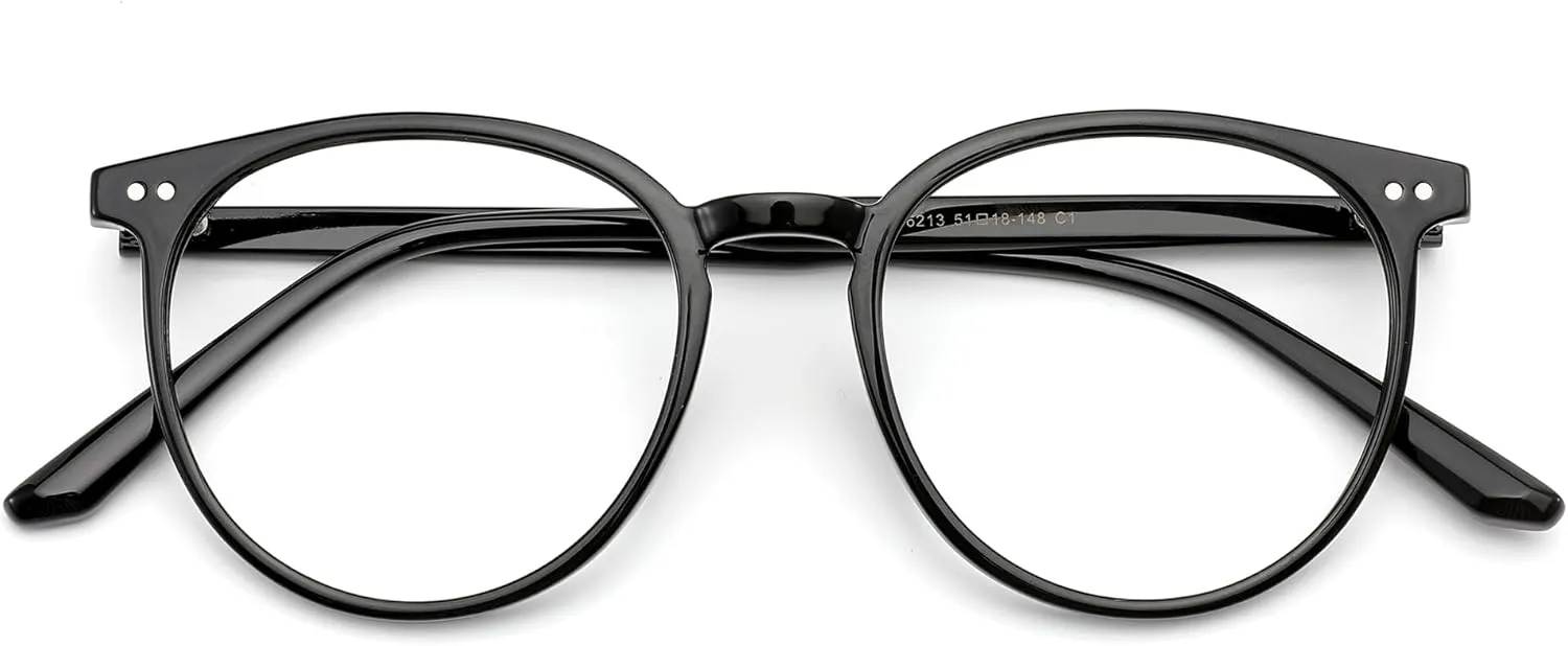 Blue Light Blocking Glasses for Women Men, Round Computer Gaming Eyeglasses Anti Eyestrain & UV Glare RF6213 (Black Circle Frame)