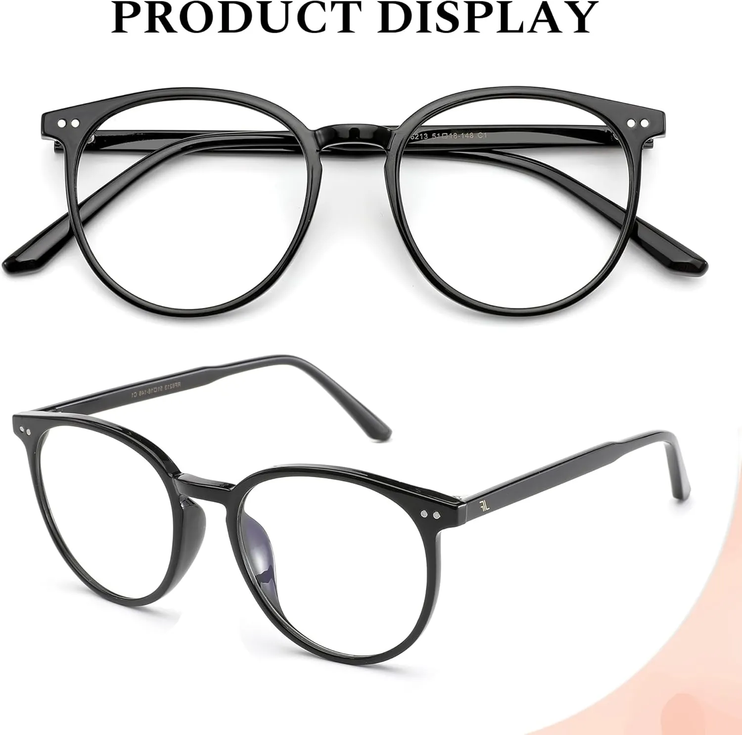Blue Light Blocking Glasses for Women Men, Round Computer Gaming Eyeglasses Anti Eyestrain & UV Glare RF6213 (Black Circle Frame)