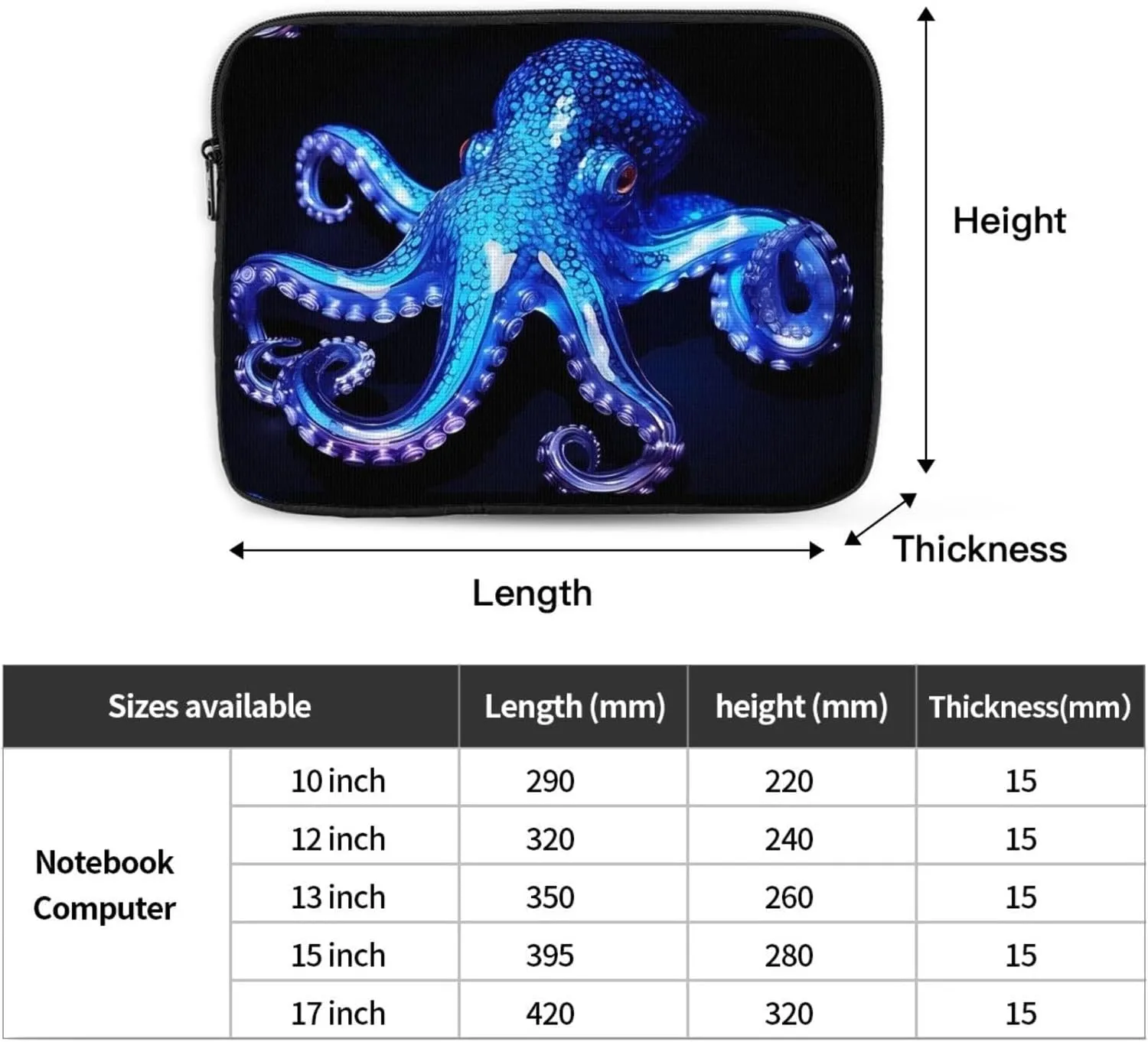 Blue Octopus Laptop Inner Bag Laptop Sleeve Case Briefcase Carrying Laptop Cover
