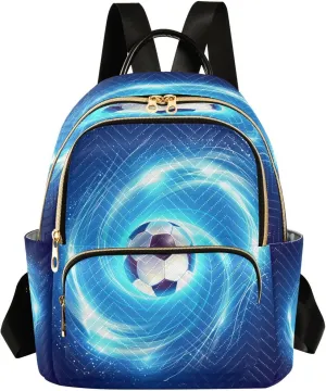 Blue Whirling Soccer Lighting Women Mini Backpack Purse Ladies Fashion Backpacks Casual Shoulder Bag Daypack for School Work Travel Medium