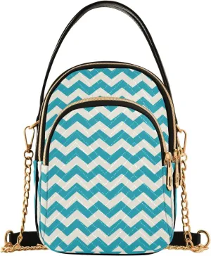 Blue Zigzag Stripe Small Crossbody Bag Quilted Handbags for Women Chain Shoulder Bag
